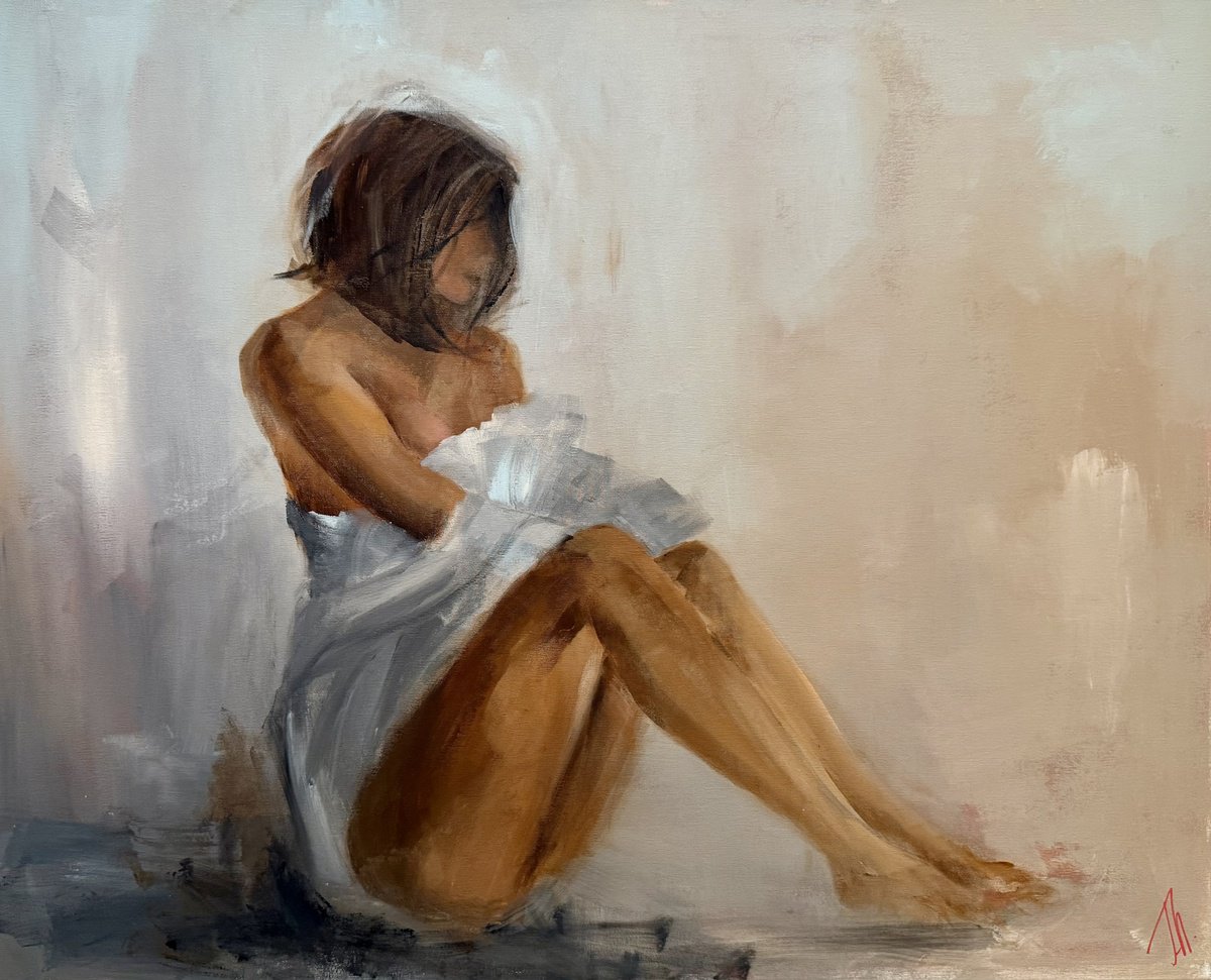 Expressive Portrait Acrylic Painting By Tamara Andjus, 39 X 31", Fragility, Original Artwork