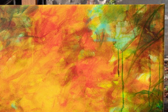 The four seasons : autumn symphony - ORIGINAL PAINTING One of a kind modern floral - contemporary nature - decorative abstract Orange green turquoise teal colorful joyful joyous