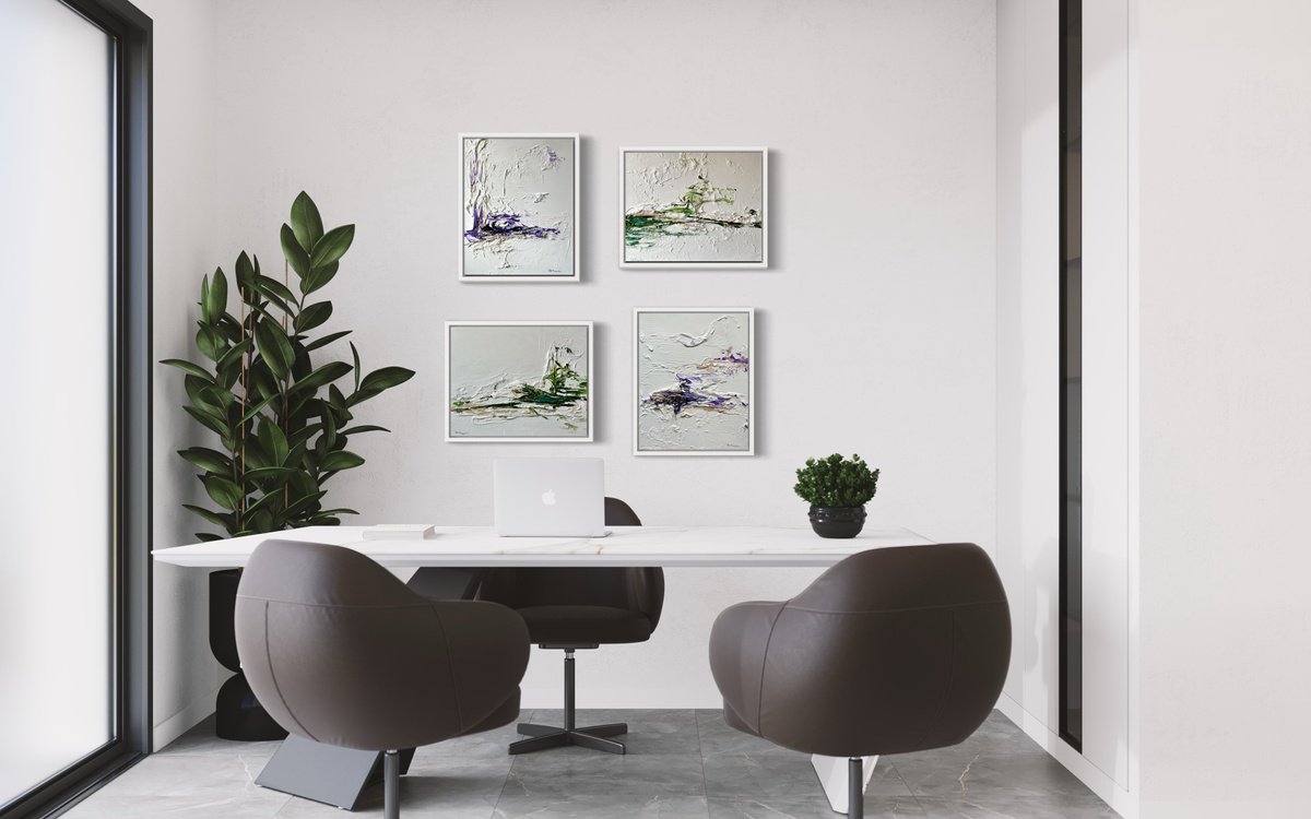 Hidden Light - 4B Paintings- Purple, Green & White By Daniela Pasqualini, 38 X 38, Artwork For Sale On Artfinder