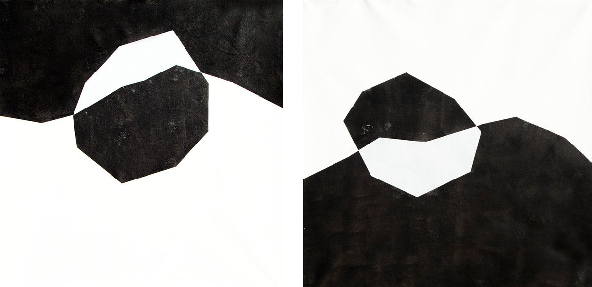 Geometric Abstract Acrylic Painting By Catia Goffinet, 52 X 26, Diptych Contrast, Original Artwork