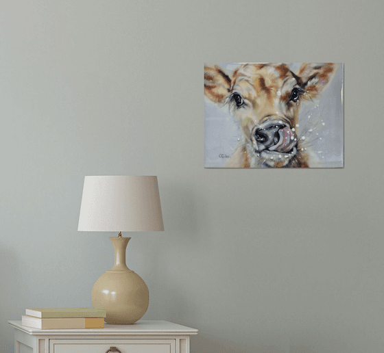 Messy Fred -  Original Oil Painting Jersey Cow, Resin 16x12"
