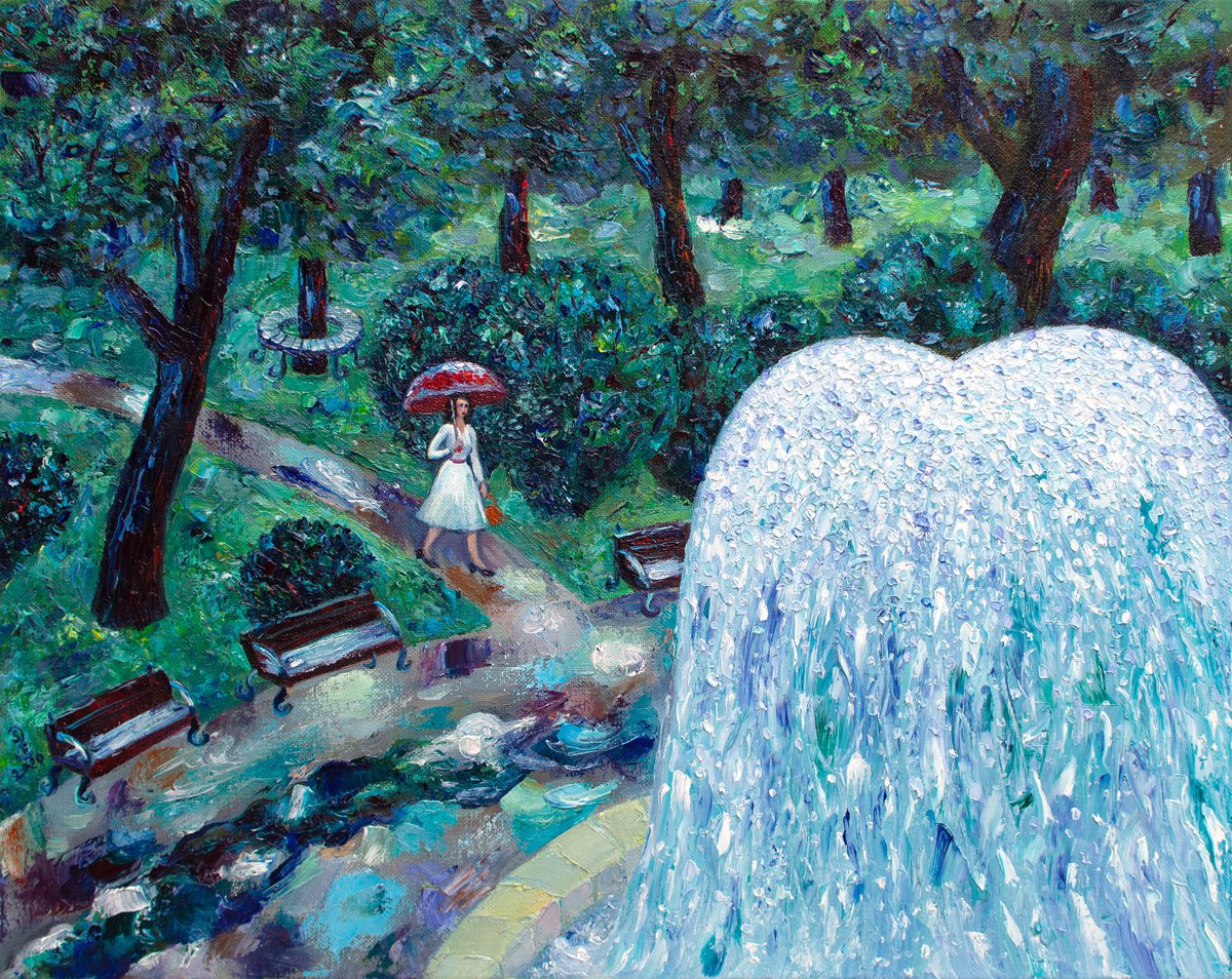 Rain in the city garden by Gala Sobol by Gala Sobol