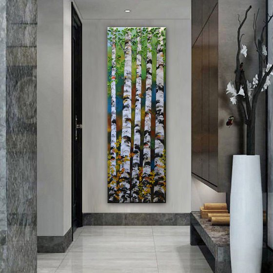 Summer Birch Trees - Large Painting 72" x 24"