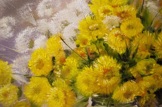 ''SUNNY DANDELIONS''.  Wild flowers. Original oil painting