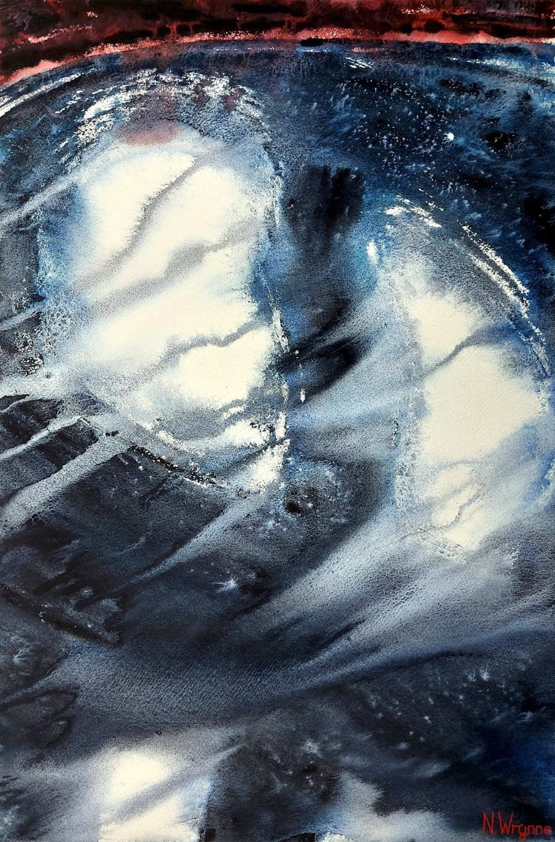 Expressive Landscape Watercolour By Neil Wrynne, 15 X 22", The Moon Now Rises, Original Artwork