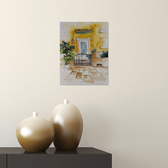 Spanish Courtyard with Cat