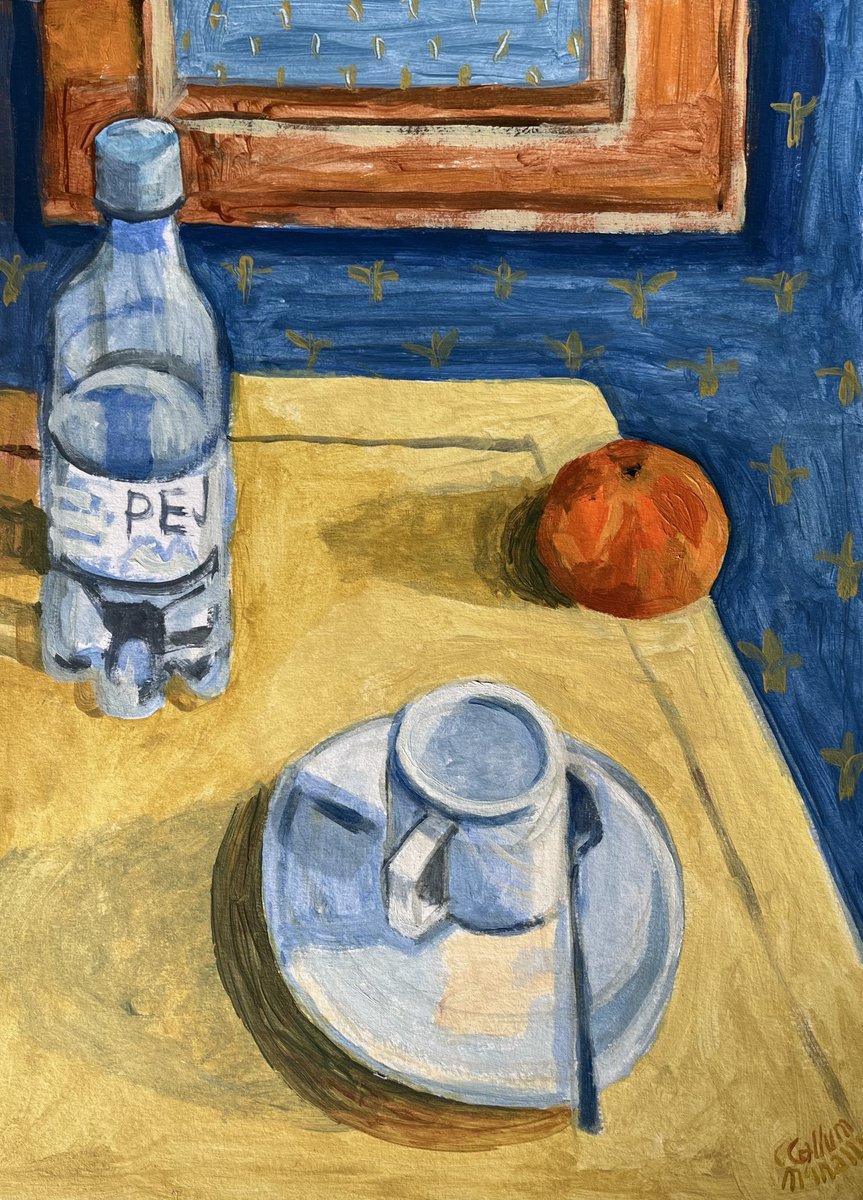 Expressive Still Life Acrylic Painting By Christine Callum Mcinally, 12 X 16, Espresso Cup With Friends, Original Artwork