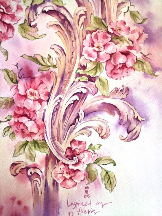 Modern watercolor artwork "Dog-rose"