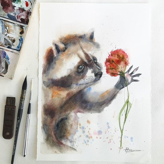 Raccoon and flower