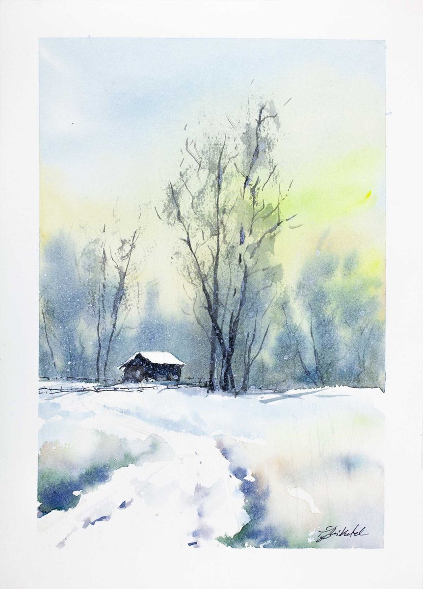 Impressionistic Landscape Watercolour By Tomasz Mikutel, 10 X 14", Somewhere In Poland, Original Artwork