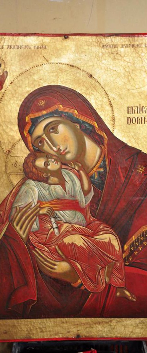 HUGE BYZANTHINE OLD LOOK ORTODOX CHRISTIAN ICON ON WOOD GOLD LEAF A TRUE MASTERPIECE 60 X 90 CM by Kloska Ovidiu