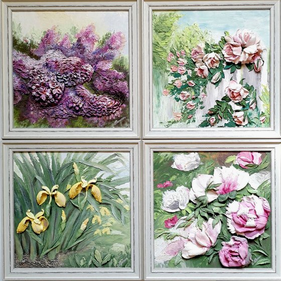 Branch of Lilac - 3d flower relief wall art, purple, very peri