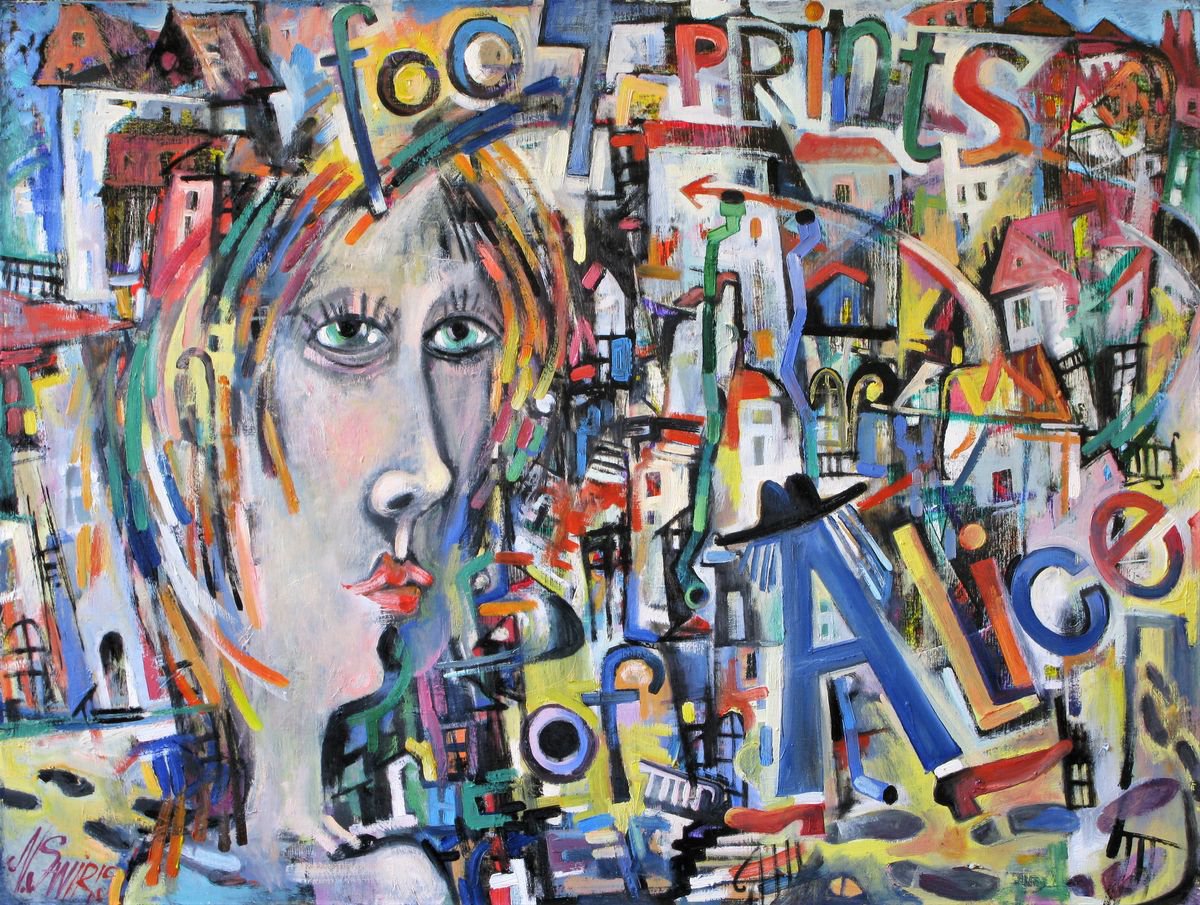Expressive Abstract Oil Painting By Nikifor Swiristuhin, 31 X 24", In The Footsteps Of Alice., Original Artwork