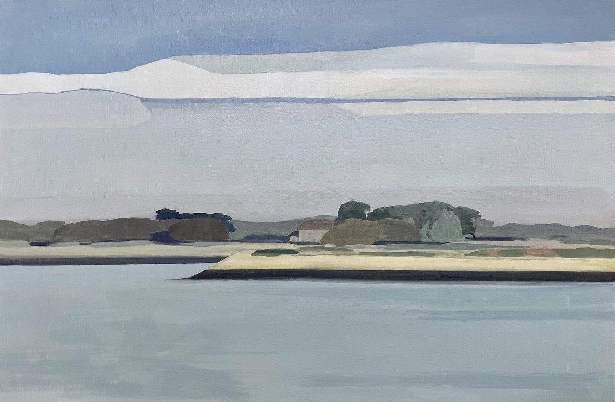 Impressionistic Landscape Oil Painting By Lizzie Butler, 35 X 24", Summer Blues, Original Artwork