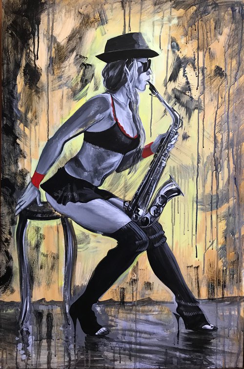 Woman with saxophone by Elena