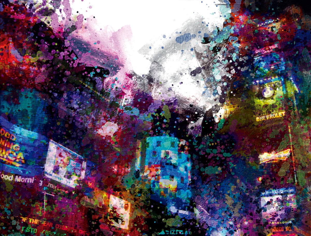 Abstract Cityscapes Print By Javier Diaz, 79 X 60, Gotas De Color, Times Square/Original Artwork, Original Artwork