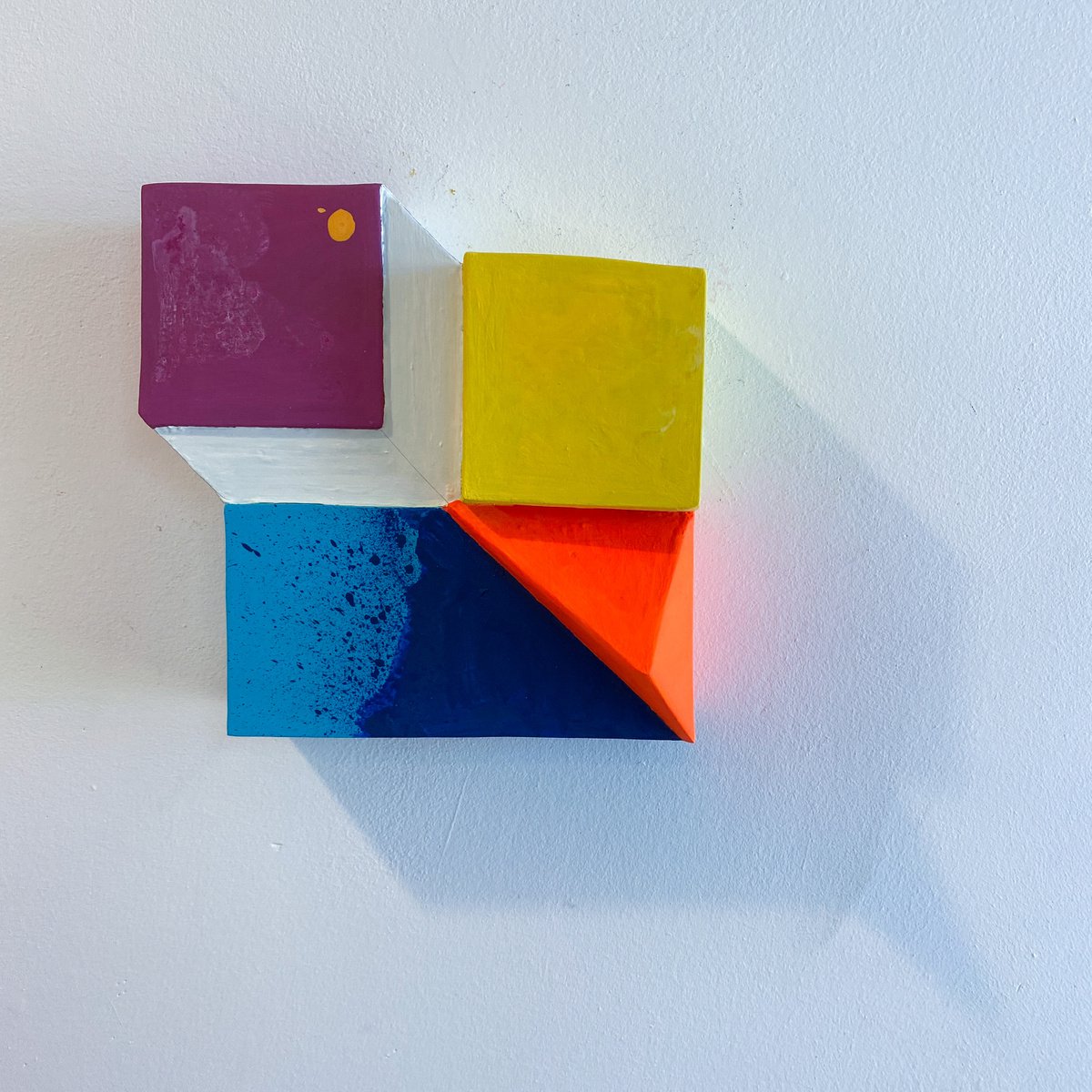 Geometric Abstract Sculpture By Jessica Moritz, 11 X 11, Corner Escape Alphabet Color Block, Original Artwork