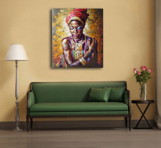 Portrait African Queen - original oil painting on canvas