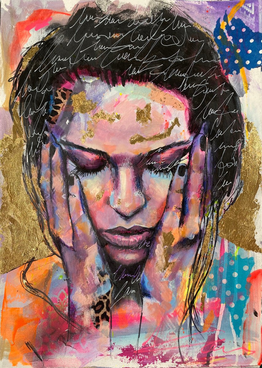 Abstract Portrait Painting By Bold Ro, 14 X 20, Aurum, Original Artwork