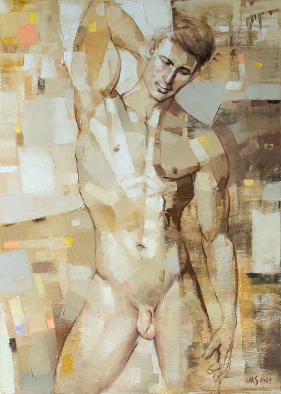 ABSTRACT MALE NUDE by Yaroslav Sobol (Modern Abstract Figurative Oil painting of a Man Nude Male Model Gift Home Decor)