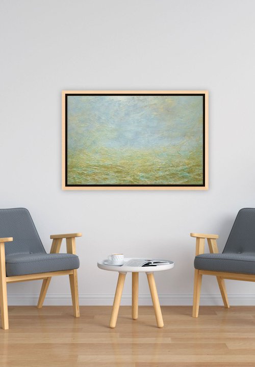 Large Abstract Ocean Waves Painting in Beige, Gold . Modern Art with Heavy Texture. Abstract Landscape Contemporary Artwork for Livingroom or Bedroom by Sveta Osborne