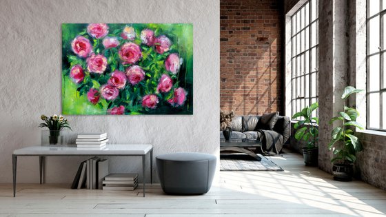 Roses painting on canvas Abstract floral