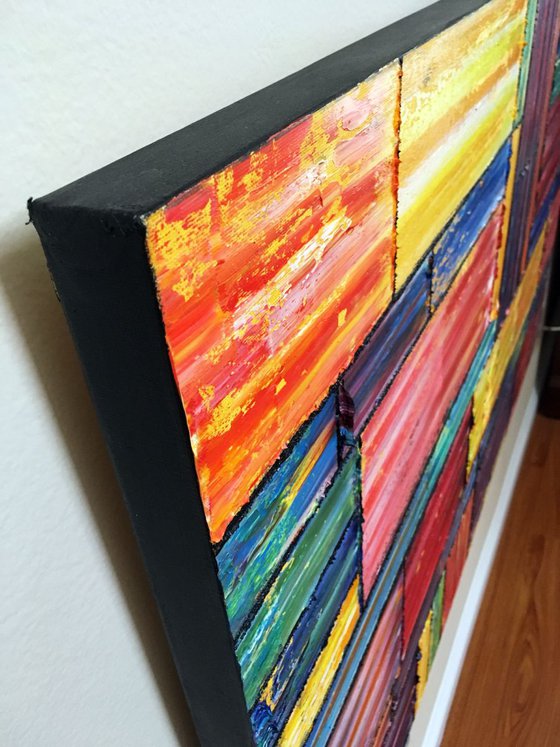 "Cracks In The Wall" - SPECIAL PRICE $400 OFF - Large Colorful Abstract Painting, Oil On Canvas, 48" x 30"