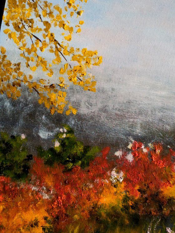 Vermont Painting Landscape Original Art Mountains Oil Impasto Artwork Fall Foliage Home Wall Art 20 by 12" by Halyna Kirichenko