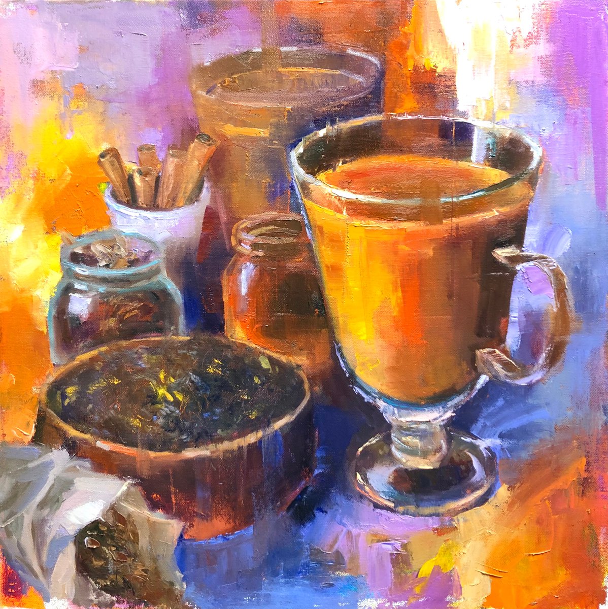 Chai Latte Art Cinnamon Painting Chai Still Life Original Oil on Canvas Impressionism Art... by Emiliya Lane