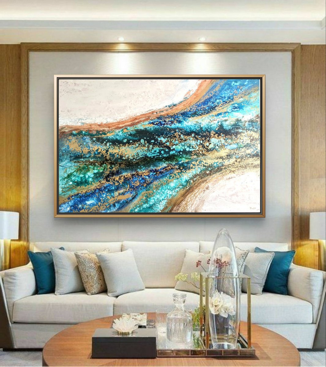 Organic Abstract Painting By Eleni Denart, 59 X 39, Cycladic Flow, Original Artwork