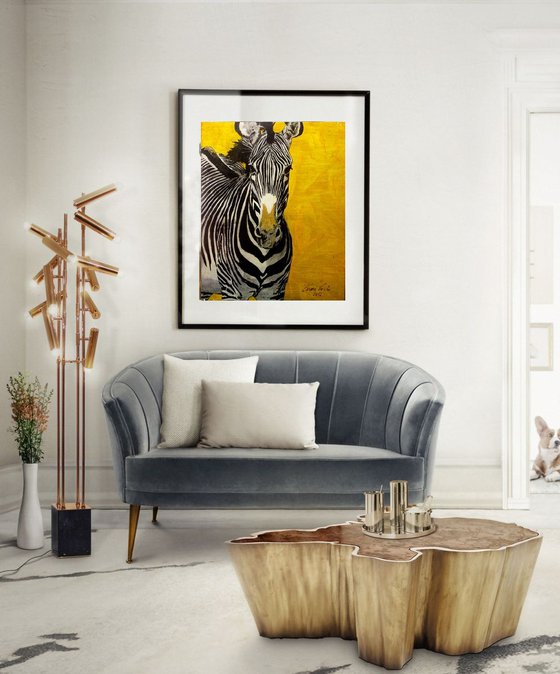 A zebra in yellow- original oil painting - 50 x 60 cm (20' x 24')