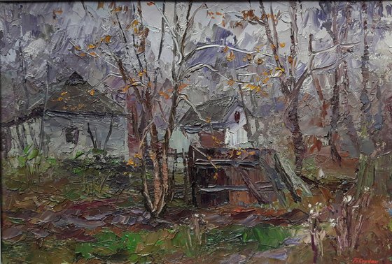 Oil painting Abandoned yard