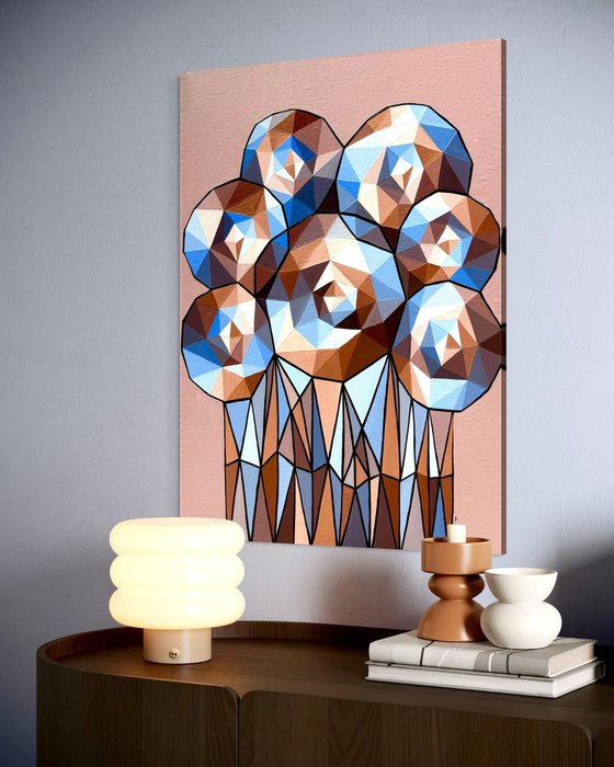 ABSTRACT BLUE AND GOLD FLOWER COMPOSITION