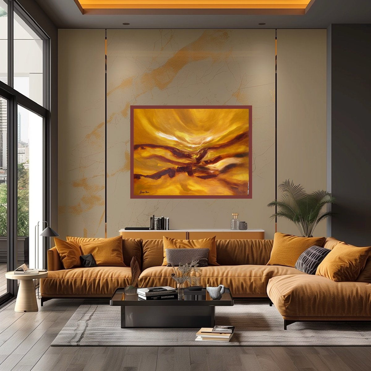 Abstract Landscape Oil Painting By Deepa Kern, 33 X 26, Daybreak, Original Artwork