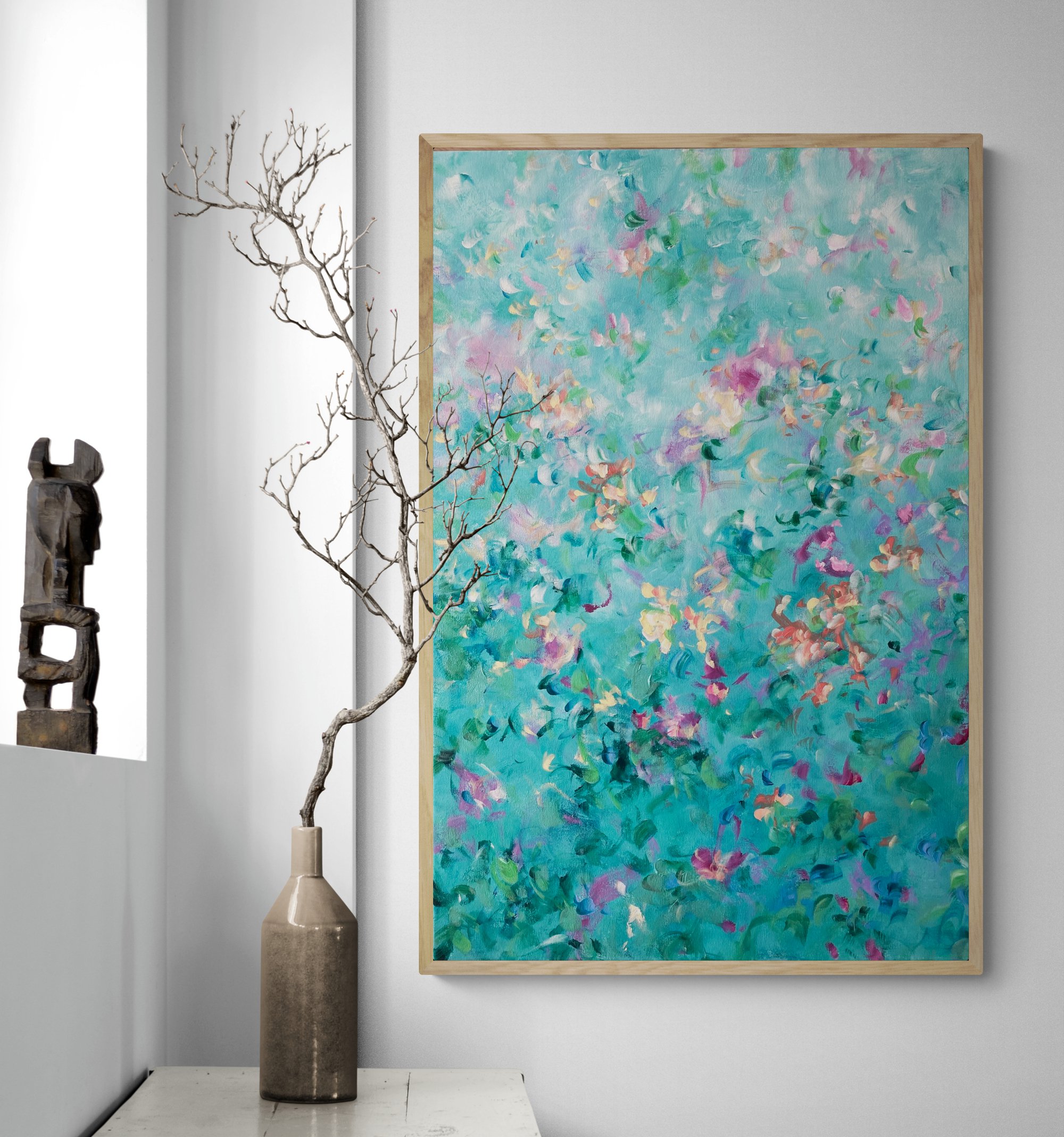 Organic Botanical Acrylic Painting By Katherine Spiller, 37 X 25", Just Joy, Original Artwork