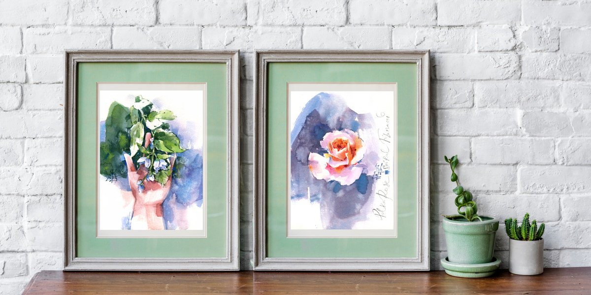 Impressionistic Botanical Watercolour By Ksenia Selianko, 6 X 9", Diptych "Nature