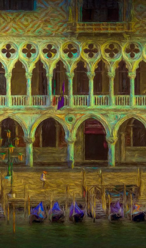 The Doge's Palace and Gondolas by Martin  Fry