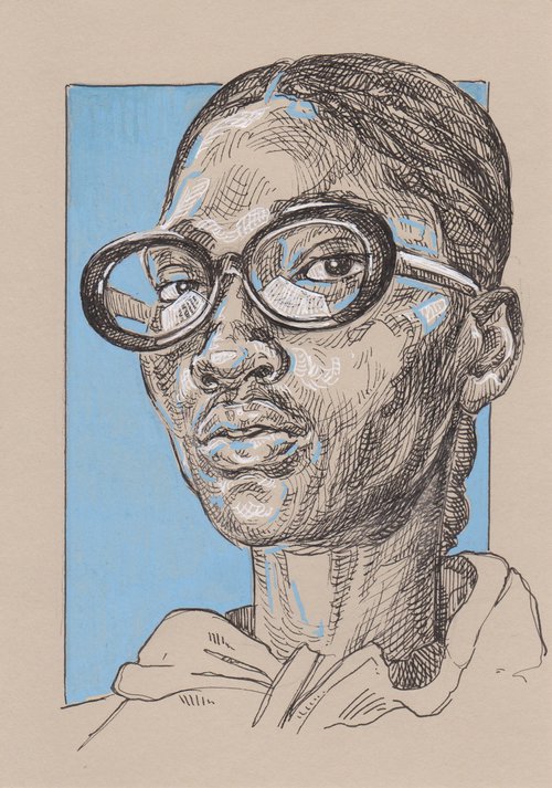 Blue and Black Woman in glasses by Katarzyna Gagol