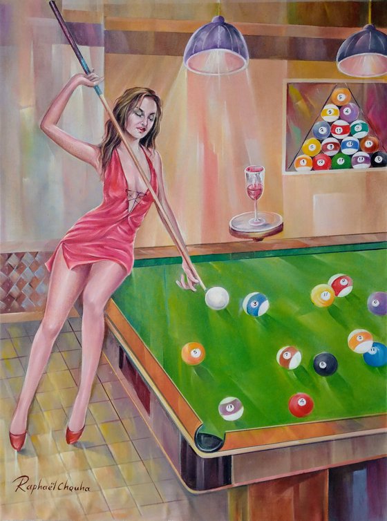 A Woman Playing Pool