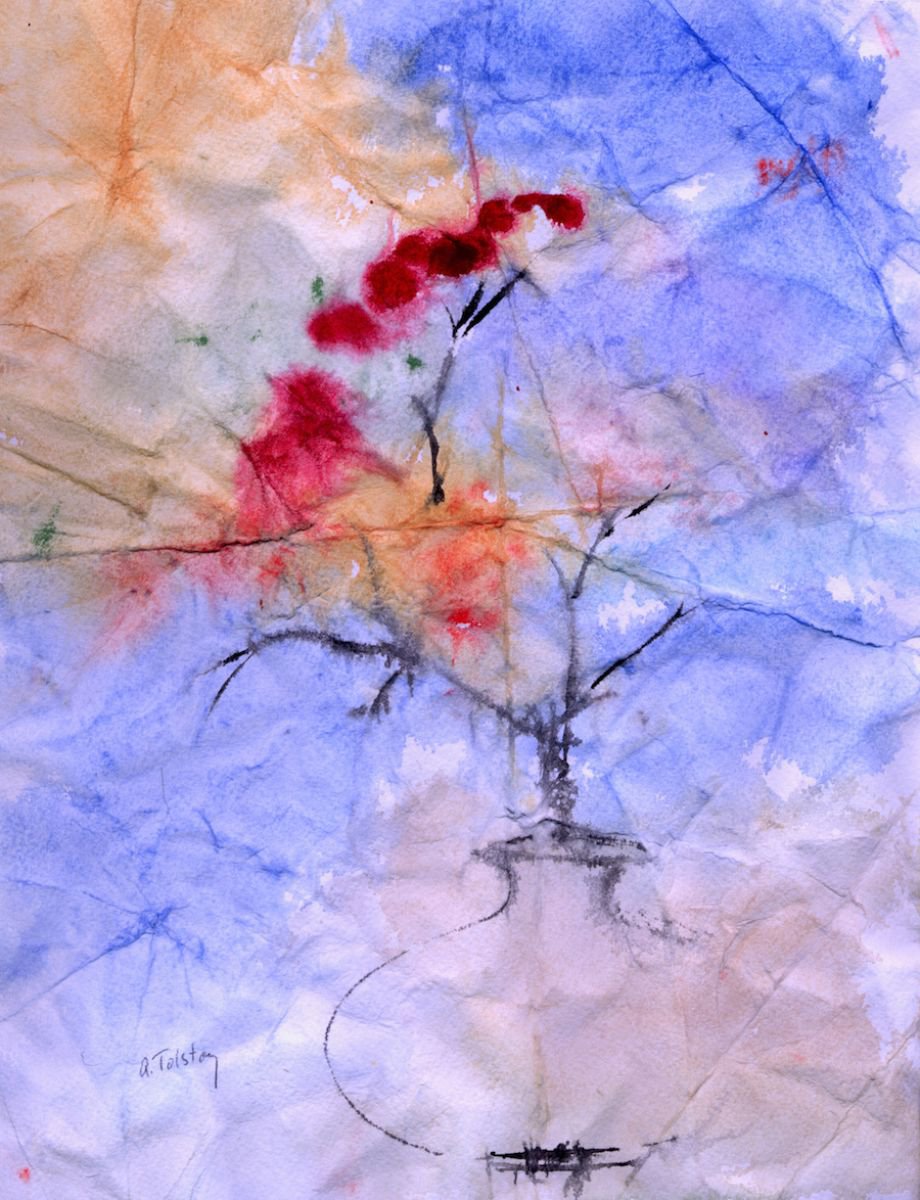 Impressionistic Botanical Watercolour By Alex Tolstoy, 8 X 10, Crushed, Original Artwork