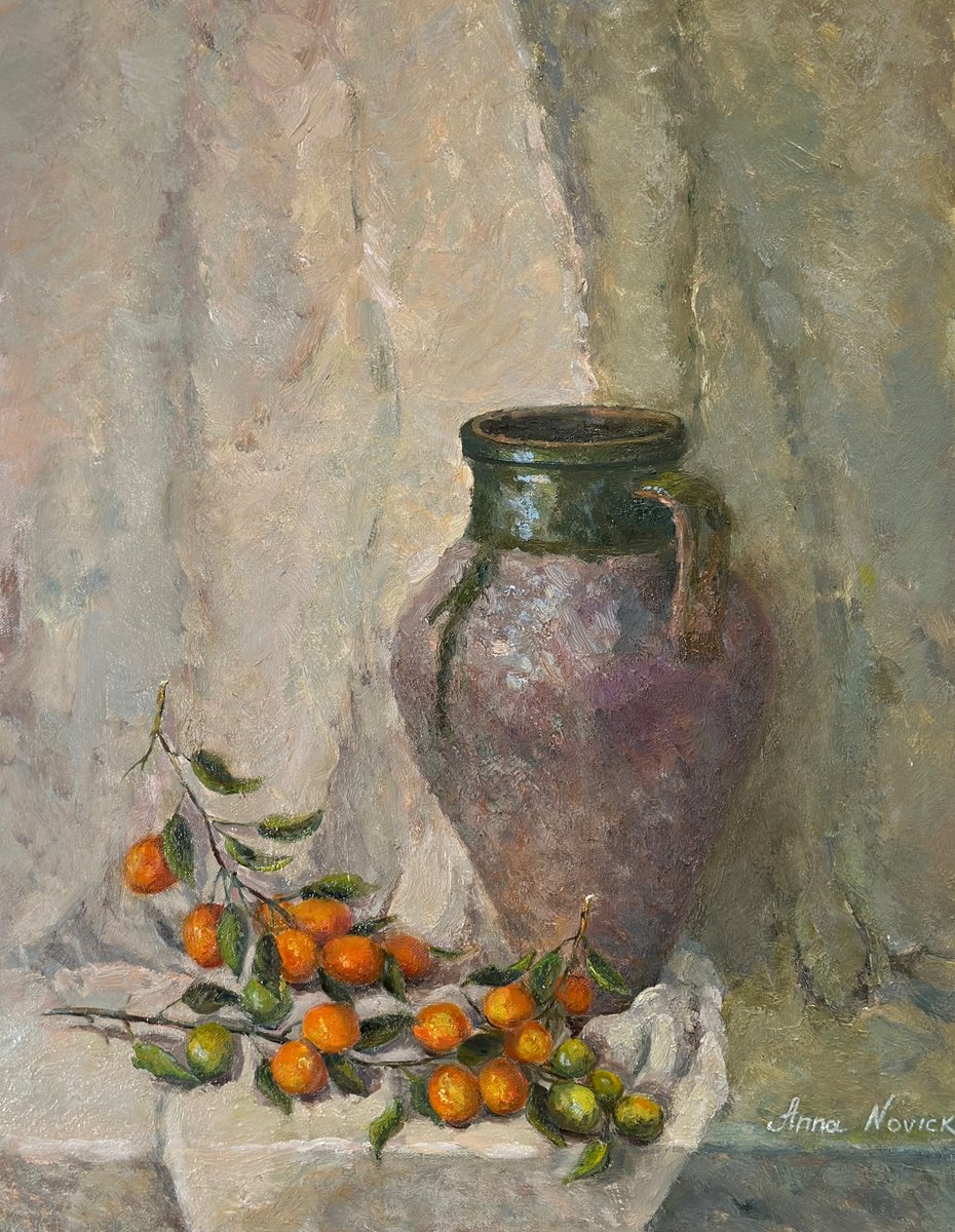 Greek amphora and kumquats by Anna Novick