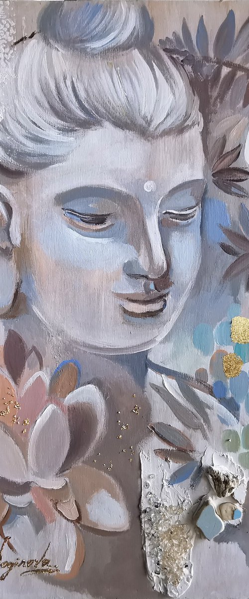 Buddha Abstract on wood by Annet Loginova