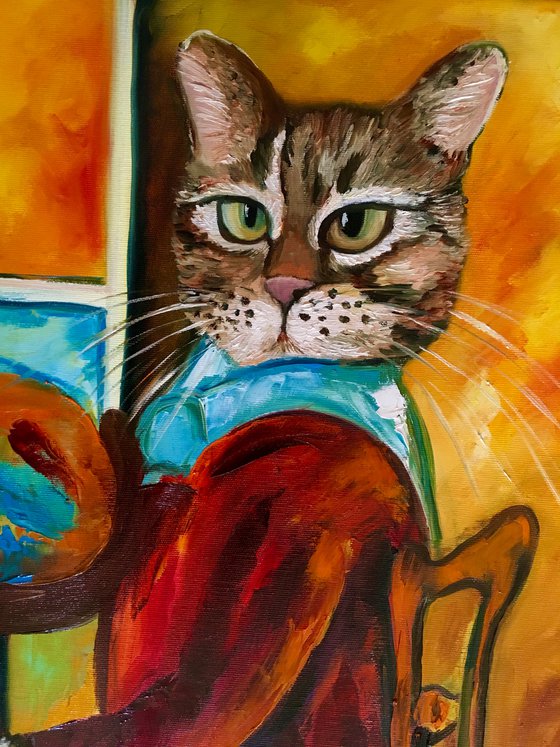 Troy The Cat  as an artist inspired by self-portrait of Amedeo Clemente Modigliani