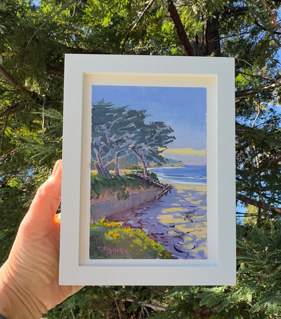 Stairs to Carmel Beach miniature gouache