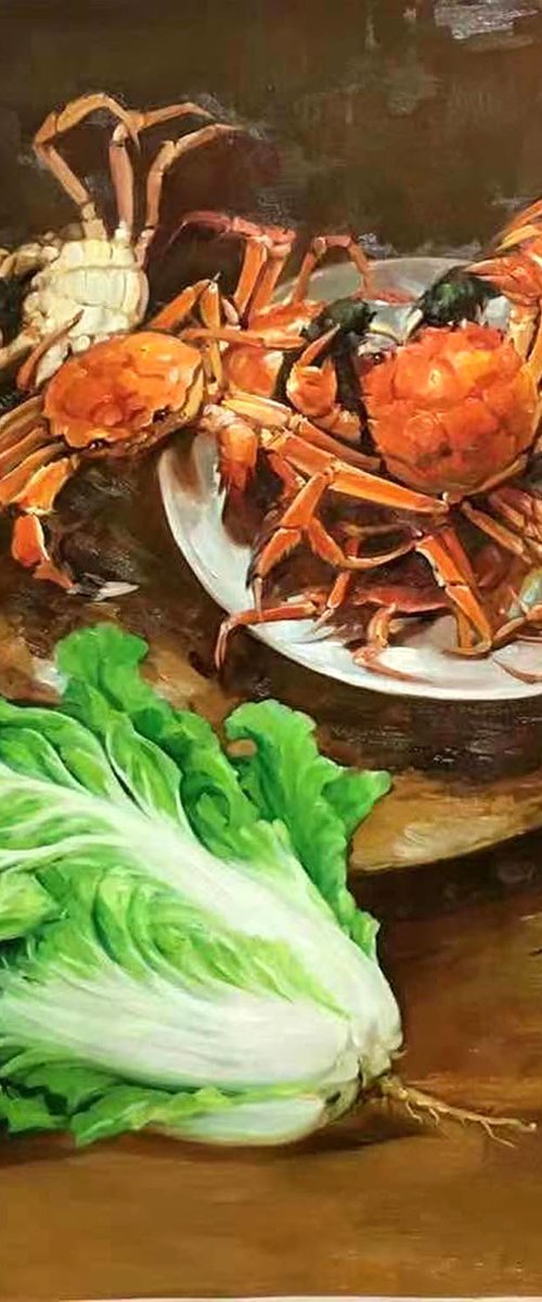 Still life:cabbage  on the table by Kunlong Wang