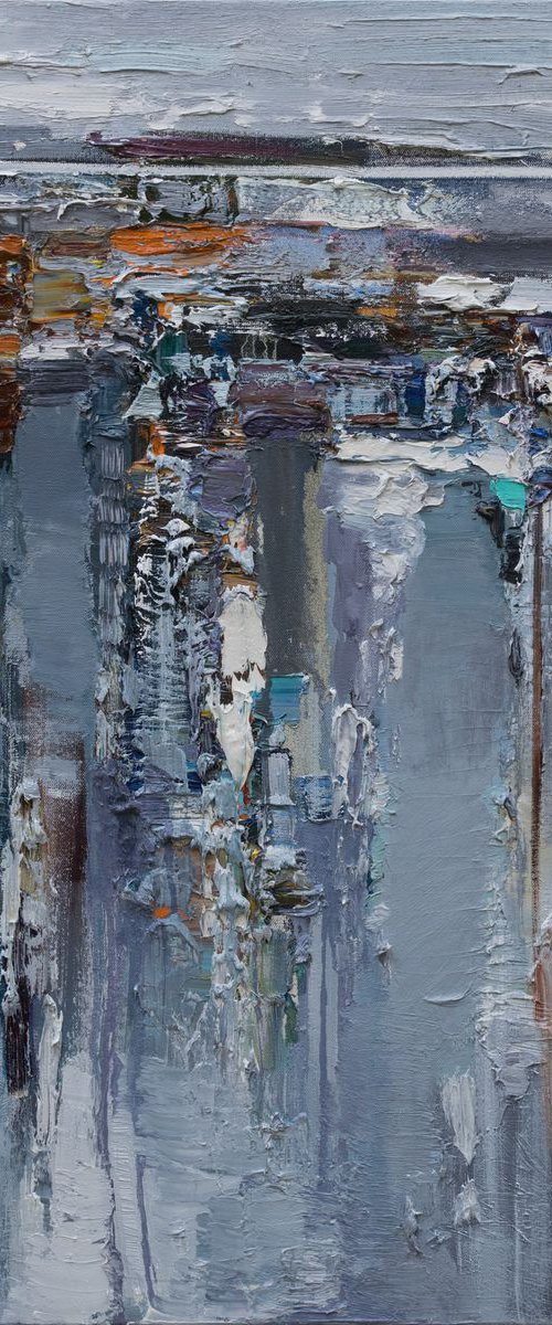 Gray Abstract  Oil Painting - 90 x 90 cm - Original  painting by Anastasiia Valiulina