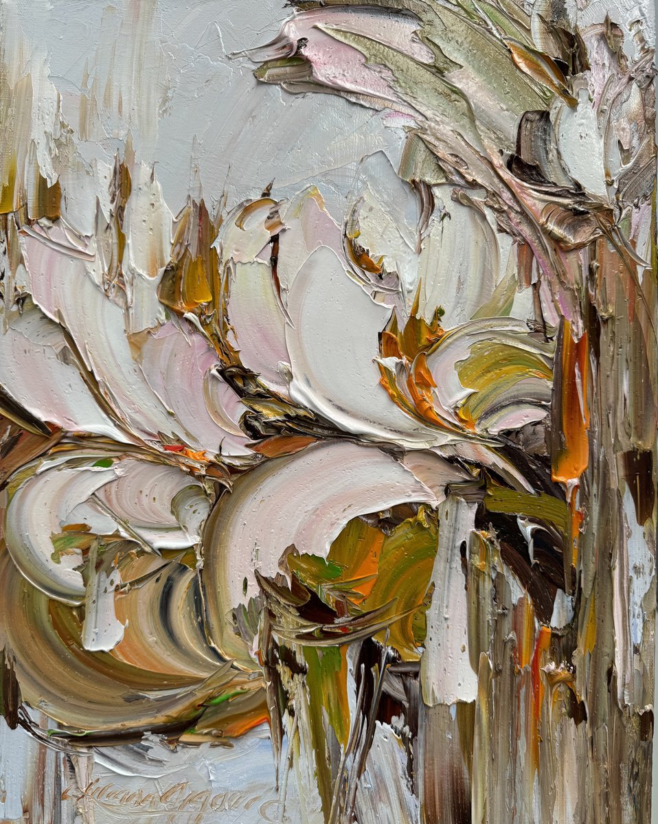 Impressionistic Botanical Oil Painting By Liliana Gigovic, 14 X 18", Believe No 14, Original Artwork