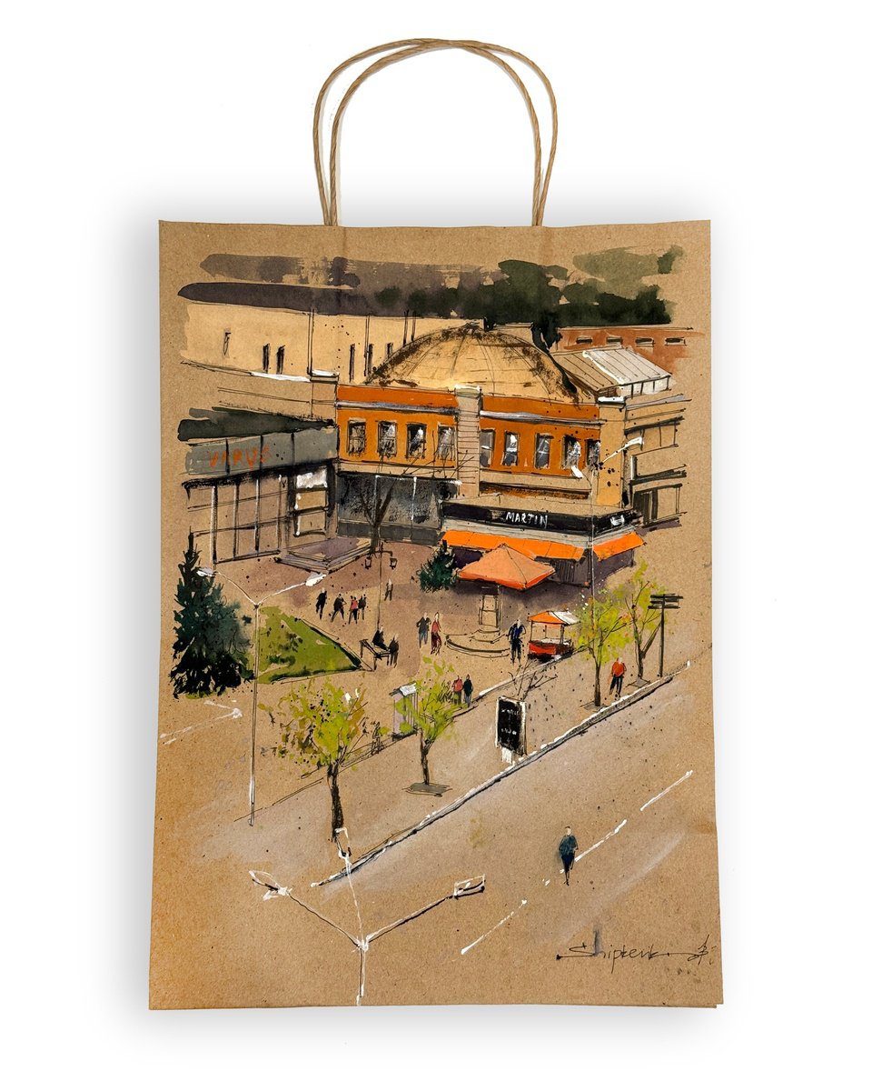 Photorealistic Cityscapes Painting By Bogdan Shiptenko, 16 X 20, View From The Terrace, Original Artwork