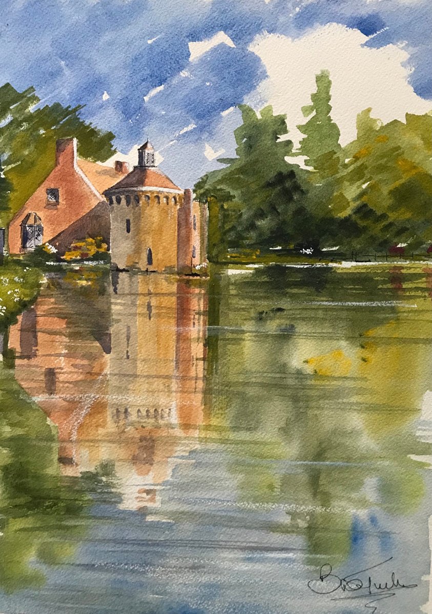 Impressionistic Landscape Watercolour By Brian Tucker, 10 X 14, Spring At Scotney Castle, Original Artwork