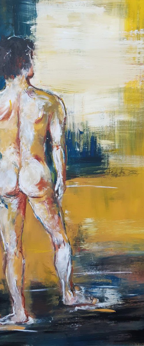 'AT THE BEACH' - Large abstract figurative artwork - male nude by Stefanie Rogge